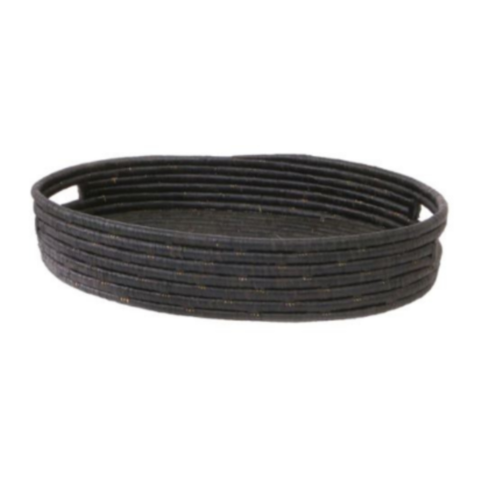 Black Raffia Bread Basket with Handles
