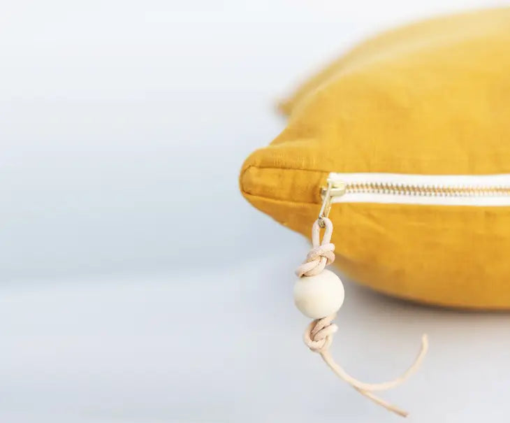 Mustard Washed Linen Lumbar Pillow