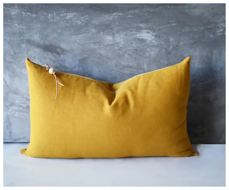 Mustard Washed Linen Lumbar Pillow