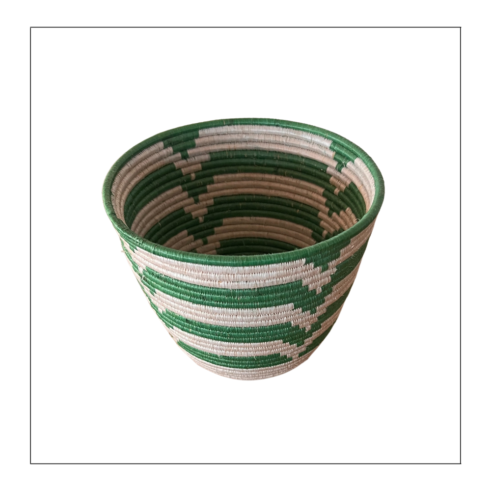 Small Green + White Woven Basket