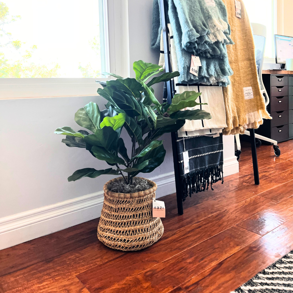 Lace Fruit Basket Fiddle Leaf Faux Plant