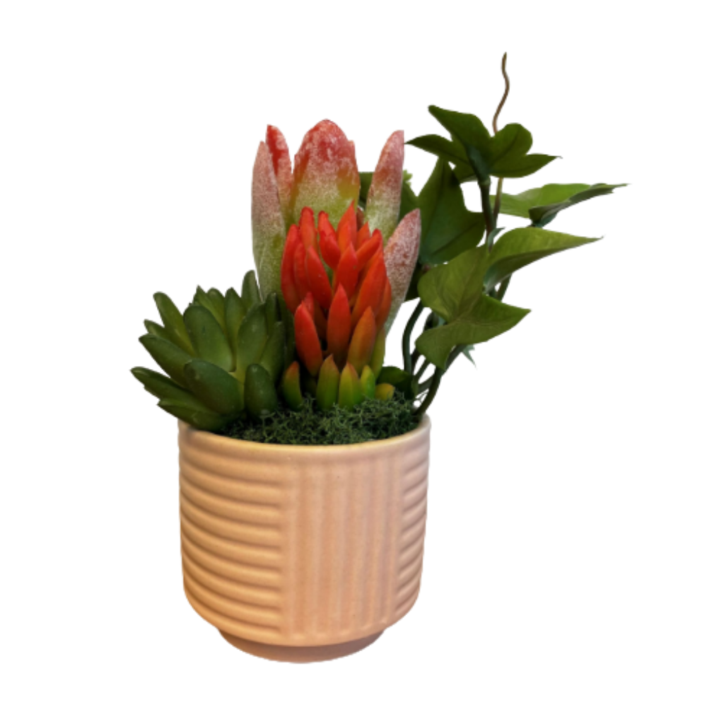 Mid Century Modern Pot + Faux Plant