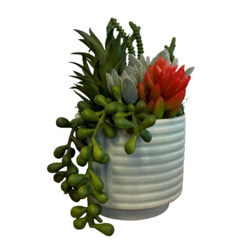Mid Century Modern Pot + Faux Plant